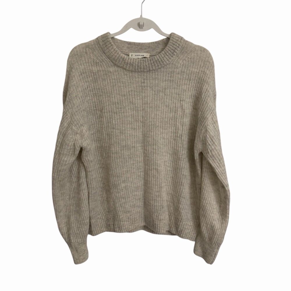Everlane The Alpaca Crew Sweater Medium‎ Gray Ribbed Cocoon Knit Soft Wool Blend